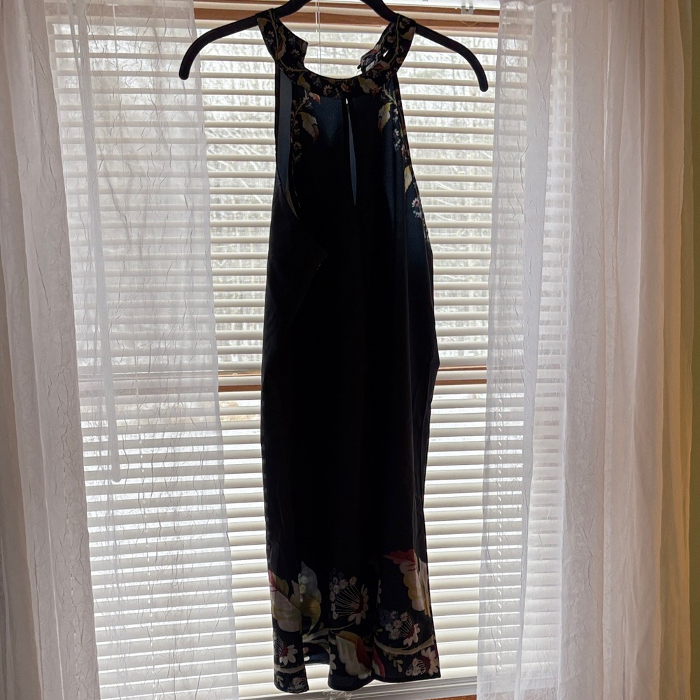 Floral Navy Knee Length Halter Dress